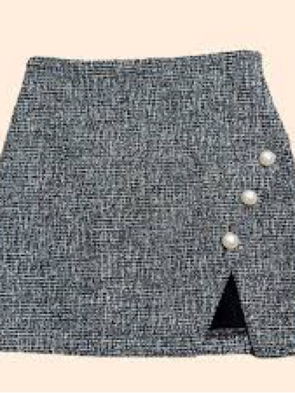Lovers + Friends Gray Tweed Mini Skirt with Pearl Accents